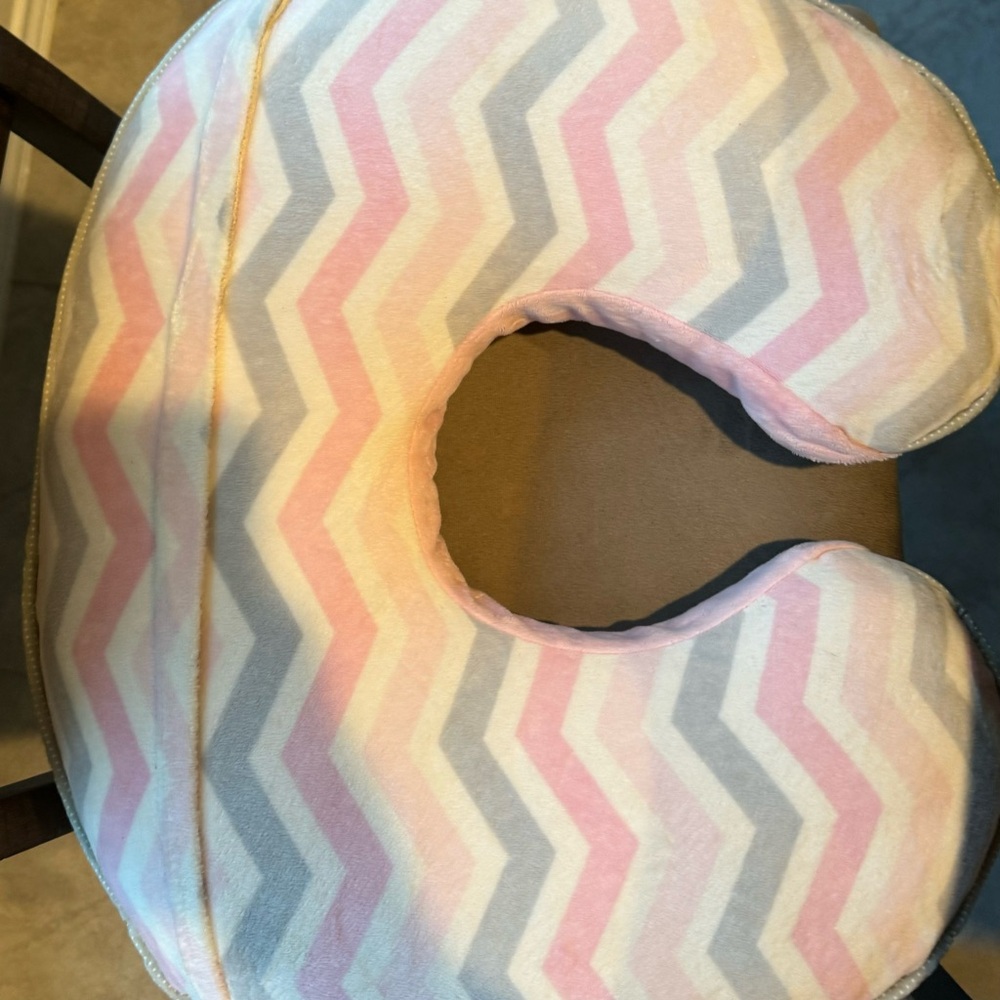 Boppy Style Nursing & Infant Support Pillow | Pink Gray Chevron | Washable Cover